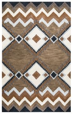 a brown and white rug with an abstract design