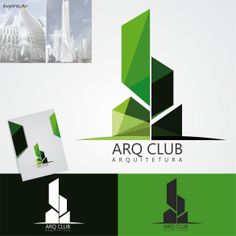 the logo for arq club is designed with green and black geometric shapes on white paper