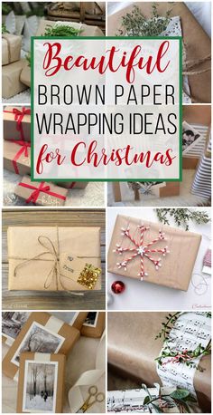 beautiful brown paper wrapping ideas for christmas with text overlay that reads beautiful brown paper wrapping ideas for christmas