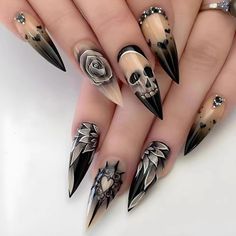 Halloween Chic, Rhinestone Halloween, Dark Punk, Korean Nail Art, Stick On Nails