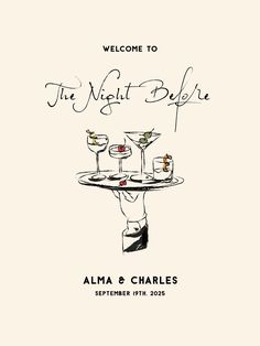 an advertisement for the night before, featuring two glasses of wine on a tray with a waiter's hand