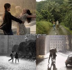 four different scenes from the movie dancing in the rain