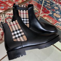 New Check The Closet For More Designer Items Burberry Short Boots, Burberry Rain Boots, Kitten Heel Boots, Burberry Plaid, Buckle Booties, Driving Loafers, Leather Espadrilles, Burberry Shoes, Designer Items