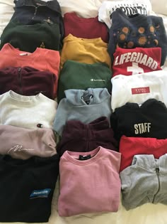 Hoodies Collection Aesthetic, Sweatshirt Collection Closet, Hoodie Collection Closet, Hoodie Collection Aesthetic, Thrifted Hoodies, Crew Neck Sweatshirt Aesthetic, Jax Core, Thrift Hoodie, Sweatshirts Aesthetic