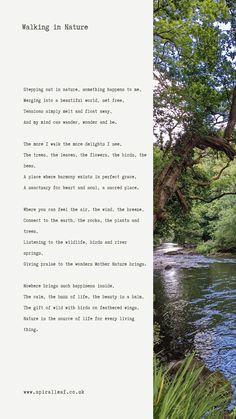 A poem about walking in Nature and feeling the benefits of being outside in the natural world as a tonic for the heart, mind and soul. Poem About Nature And Love, Poems About Nature Earth, Nature Poetry Quotes, Poems On Nature Poetry, Nature Poetry Aesthetic, Poem About Environment, Poem On Nature In English, Nature Poems Poetry, Poetry On Nature