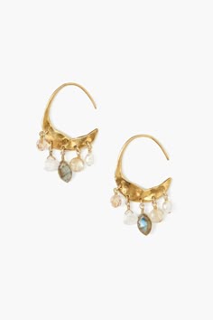 Crescent White Pearl and Citrine Mix Gold Hoop Earrings – Chan Luu Ancient Earrings, Y2k Tech, Boho Mermaid, Golden Crystal, Moon Silhouette, Chan Luu