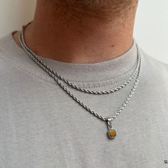 Tiger Eye Necklace Men, Minimalist Stainless Steel Rope Chain Jewelry, Minimalist Sterling Silver Rope Chain Jewelry, Minimalist Figaro Chain Necklace With Pendant, Minimalist Everyday Rope Chain Jewelry, Everyday Minimalist Rope Chain Jewelry, Minimalist Metal Jewelry With Rope Chain, Minimalist Sterling Silver Rope Chain Necklace, Minimalist Metal Rope Chain Jewelry