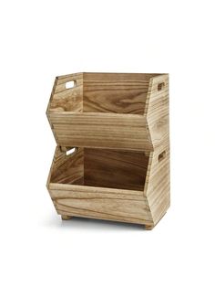 a wooden box with two compartments on it