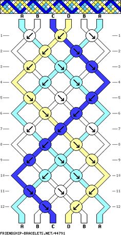 the pattern is shown in blue, yellow and green with an arrow pointing up to it