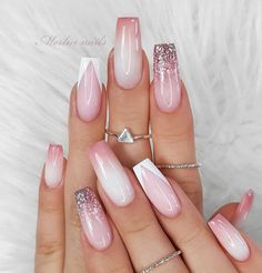 50 Best Wedding Day Nails for Every Style Ombre & Glitter Tip Nail Ballet Nails, Manicure Tips, Coffin Press On Nails, Blush Nails, Fake Nails With Glue, White Nail, Nail Forms, Stick On Nails, Bridal Nails