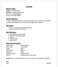 the basic resume format for students with no work experience