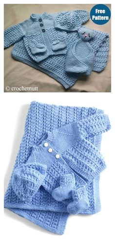 an image of a blue knitted blanket and sweater