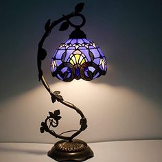 Fun Bedside Lamps, Tiffany Desk Lamp, Bedroom Desk Lights, Stained Glass Lamps Vintage, Stained Glass Desk Lamp, Glass Stained Lamp, Purple Tiffany Lamp, Purple Desk Lamp, Baroque Room Decor