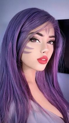 Halloween Costume Suit, Cosplay Dress, Interesting Faces, Halloween Cosplay, Purple Hair, League Of Legends, Hair Goals, Lace Front Wigs, Dyed Hair