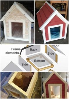 instructions to build a dog house out of wood and plywood for the top part