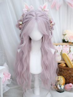 Transform your look with this stunning Light Pink Synthetic Wig. This wig features a generous 70cm length, cascading in soft, romantic waves that add a touch of ethereal elegance to any outfit. The delicate curtain bangs frame your face perfectly, adding a playful and youthful charm. Garment Size SizeFree SizeHair Length70 Pink Curtain Bangs, Pretty Wigs, Harajuku Hair, Pink Curtain, Romantic Waves, Ethereal Elegance