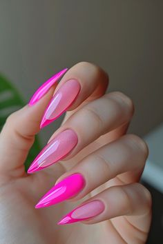 A daring twist on the classic, these pink stiletto French tips are for those looking to make a bold statement. Tap the link for more nail inspiration! Pink Nail Designs Stiletto, Mets Nails, All Pink Nails, Pink On Pink Nails, Nail Tips Ideas, Pink Stellio Nails, Pink Stiletto Valentines Nails, Long Nails Ideas