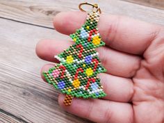 Christmas Tree Brick Stitch Ornament, Green With Colorful Decorations, Christmas Holiday Gift, Tannenbaum Handwoven With Delica Beads - Etsy Brick Stitch Christmas Tree, Seed Bead Christmas Tree, Christmas Brick Stitch, Beaded Christmas Tree Ornaments, Beaded Crosses, Christmas Beading, Colorful Decorations, Beaded Projects, Diy Seed Bead Earrings