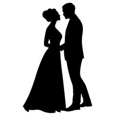 a silhouette of a man and woman standing next to each other in formal dress clothes