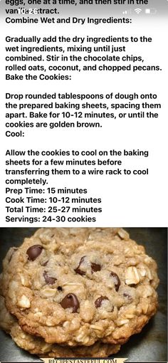 the recipe for chocolate chip cookies is shown