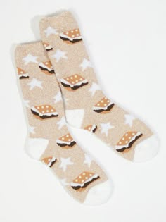 Rock these cozy Smores socks any time you are chillin' at home! With crew length and ultra plush fabric, these socks will keep your feet feeling toasty! Gamine Style, Work Socks, Cozy Socks, Socks For Women, Cute Socks, Plush Fabric