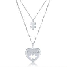 [Diamond Engagement Rings, Diamond Stud Earrings, and Gold Jewelry Online]-Angelucci Jewelry You Are My Heart, Puzzle Piece Necklace, Valentines Gift Guide, Necklaces Chain, My Heart Is Yours, Silver Necklace Set, Necklace Chain Lengths, Puzzle Piece, Puzzle Pieces