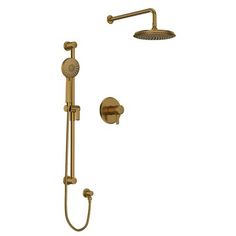 an image of a shower head and handset with thermostaer in antique brass