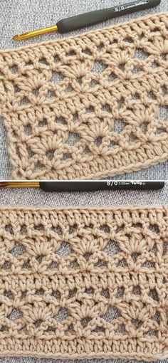 two crochet stitches are next to each other on the same piece of cloth