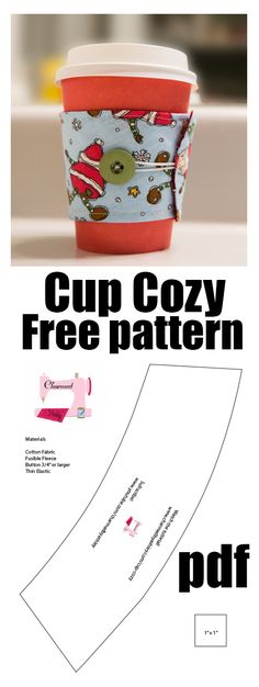 the cup cozy pattern is shown with instructions to make it