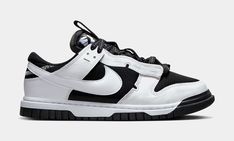 This offering of the Nike Dunk Low features a Black mesh upper with an Off-White tumbled leather overlays and Swooshes. Other details includes padded tongues with a thick pull tab, exposed stitching and mesh lining. A White midsole atop a Black rubber outsole completes the detain. Nike Dunk Low Remastered, Panda Shoes, Nike X Travis Scott, Ugg Ultra Mini, Shoe Palace, Charles Barkley, Jordan 8, Jordan 2, Nike Shox