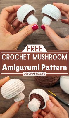 crochet mushroom amigurmi pattern with text overlay