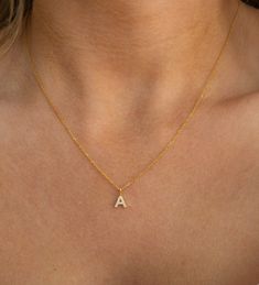 Mini Pave Initial Necklace | Gold Initial A Necklace, A Initial Necklace, Letter Necklace Initials, Initial Necklace Gold, Initial Jewelry, Cute Necklace, Chain Anklet, Letter Necklace, Gold Plated Sterling Silver