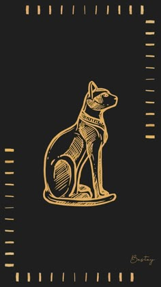 an image of a dog sitting on top of a black surface with gold trimmings