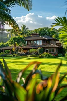 a large house surrounded by lush green trees