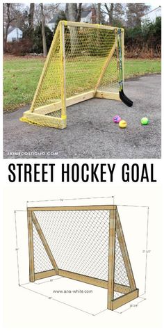 an image of a hockey goal with the words street hockey goal in front of it