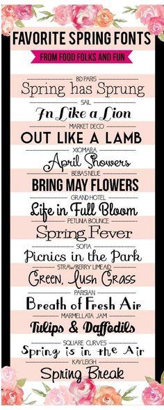 the spring font and flowers are featured in this printable poster