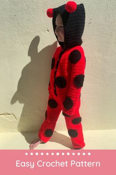 a crochet lady bug costume is shown with the text easy crochet pattern