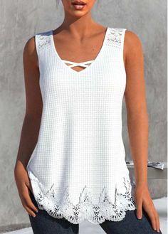 Color:White;Size:S;Size:M;Size:L;Size:XL;Size:XXL;Package Contents:1 X Tank Top;Style:Casual; Sleeveless Tops Summer, Solid Tank Tops, Chiffon Floral, Sweater Vest Women, V Neck Tank Top, Vest Fashion, Summer Style Casual, Casual Lace, Lace Tank Top