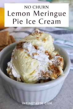 no churn lemon meringue pie ice cream in a bowl with crackers