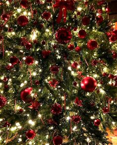 a christmas tree with red and white ornaments