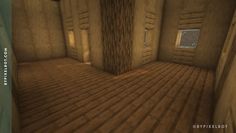 an empty room with wooden floors and walls in minecraft, showing the light coming through the window