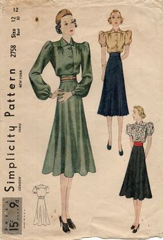 Simplicity 2758 Circular or Sunburst Pleated Skirt, Mutton Sleeve Blouse Sz 12 Fitted Skirt For Spring Vintage Fashion, Fitted Vintage Fashion Skirt For Spring, Spring Vintage Fashion Fitted Skirt, Fitted Pleated Waist Skirt For Daywear, Fitted Skirt With Pleated Waist For Daywear, Fitted Dress With Pleated Waist Skirt, Vintage Dresses With Flowy Skirt, Fitted Vintage Skirt For Fall, Vintage Fitted Pleated Skirt