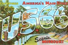 an old postcard from the 1950's shows scenic missouri