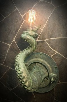 a light that is on top of a stone floor