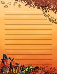 a thanksgiving letter paper with an image of a turkey, cornucts and pumpkins