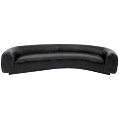 a curved black leather couch on a white background