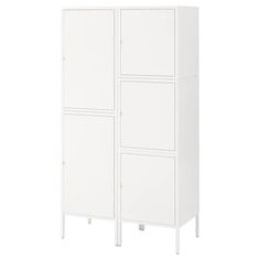 a tall white cabinet with four doors