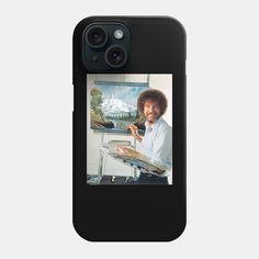 an iphone case with the image of bob ross on it