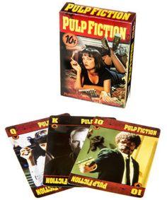 the pulp fiction card game is on display