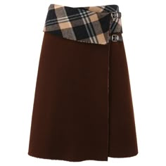 DESCRIPTION: ALEXANDER McQUEEN A/W 2000 "Eshu" Brown & Plaid Boiled Wool Fold Top Wrap Skirt Brand / Manufacturer: Alexander McQueen Collection: Autumn / Winter 2000 "Eshu”; Runway look #20 Designer: Alexander McQueen Style: Wrap skirt Color(s): Shades of brown, off white, black, gray, and camel Lined: No Marked Fabric Content: 75% Wool, 25% Polyamide Additional Details / Inclusions: Solid brown boiled wool body with plaid backside, fold top waist, two brown leather adjustable straps with silver Winter Clothes Outfits, Alexander Mcqueen Collection, Brown Pleated Skirt, Barbie Closet, A Lot Of Clothes, Brown Outfits, Tartan Skirt, 70s Show, Style Mood Board